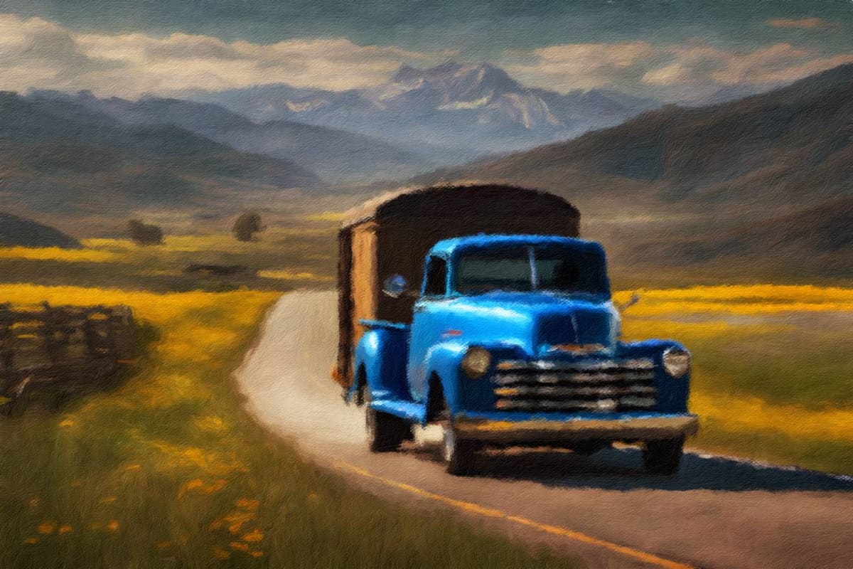 Old blue Chevy bring Beula home